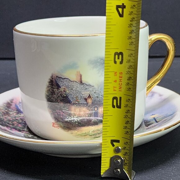 Thomas Kinkade Coffee Tea Cup Saucer Moonlight Cottage Painted Gold Trim SET - Picture 9 of 10